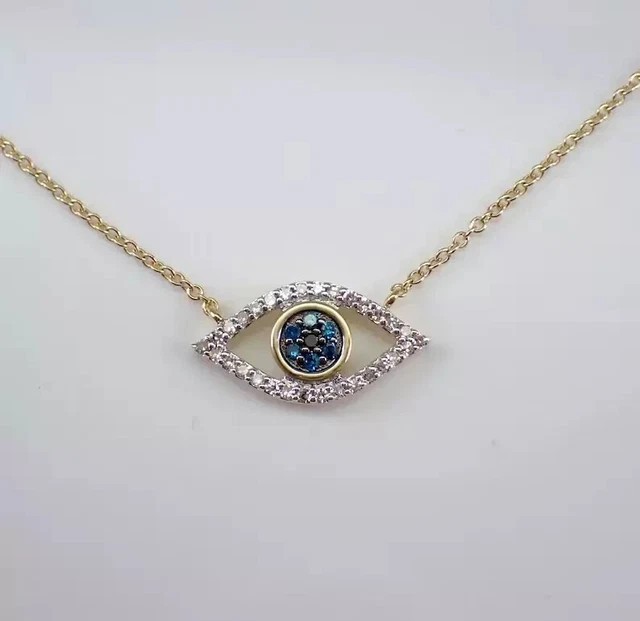 1Ct Round Cut Lab Created Diamond Evil Eye Necklace 14K Yellow Gold Plated 18″
