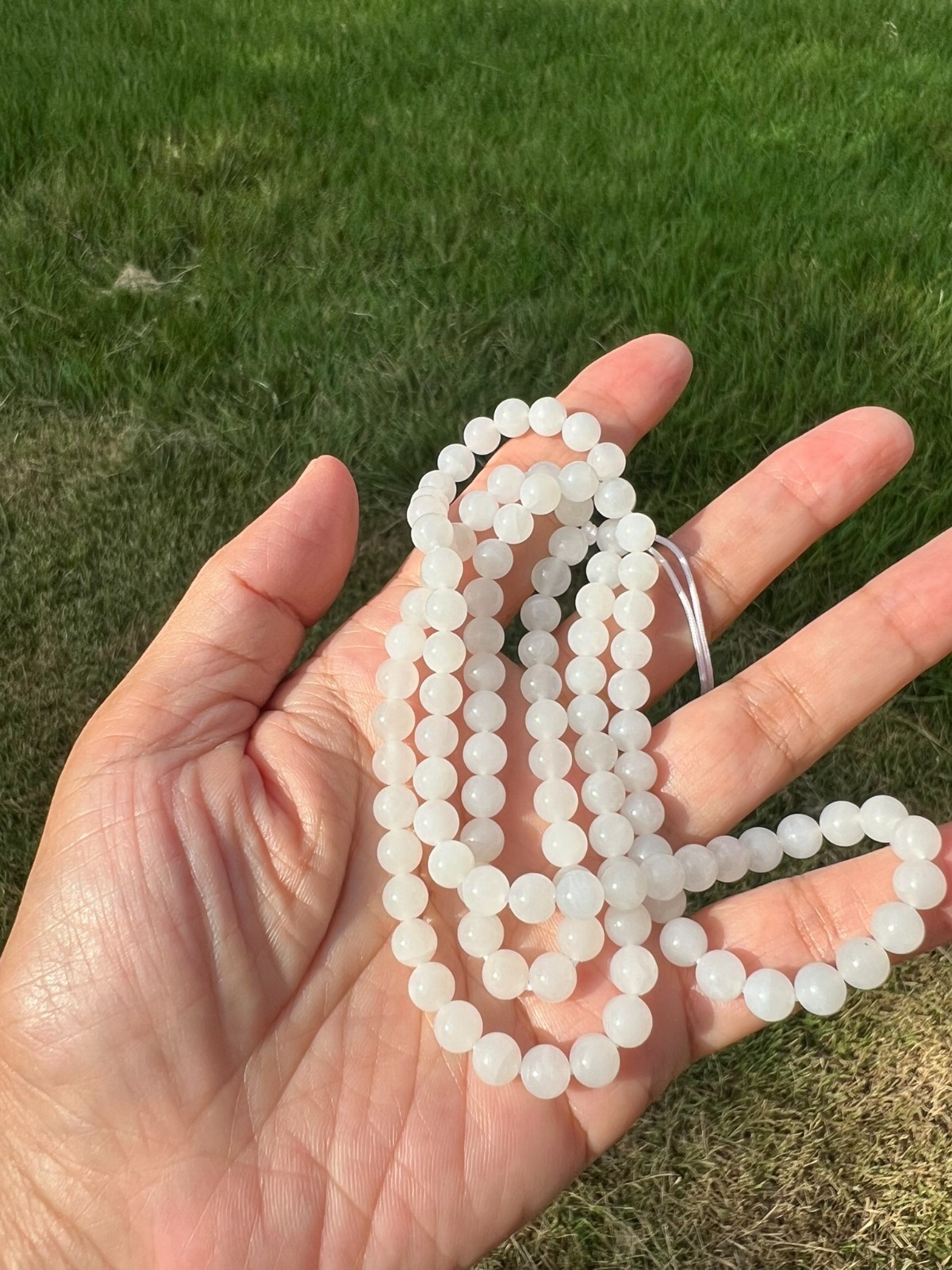 White Transparent Nephrite Jade 6mm Bead 24″ Necklace H400 5