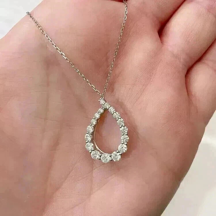 1.00 Ct Round Cut Moissanite Women’s Pendant 14k White Gold Plated