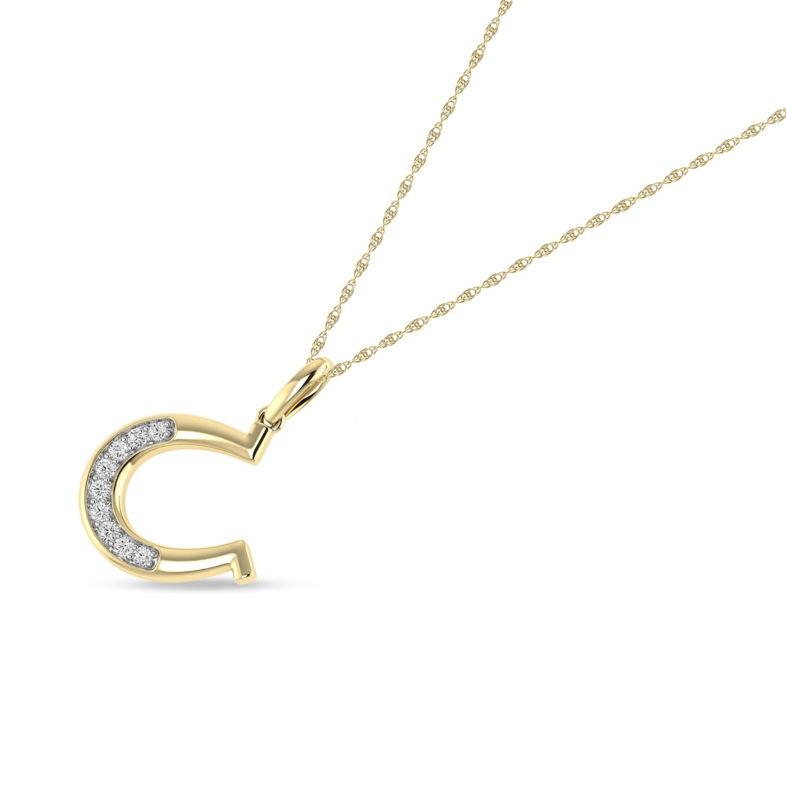 1/10 Ctw Natural Diamonds Horshoe Pendant with 18″ chain 14K Yellow Gold Plated