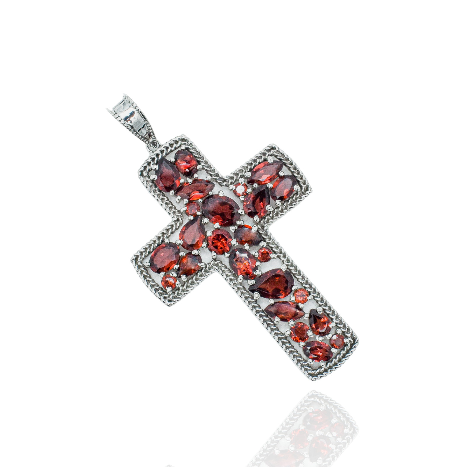 Genuine Garnet Cross Pendant Sterling Silver 925 Christian Jewelry Gift