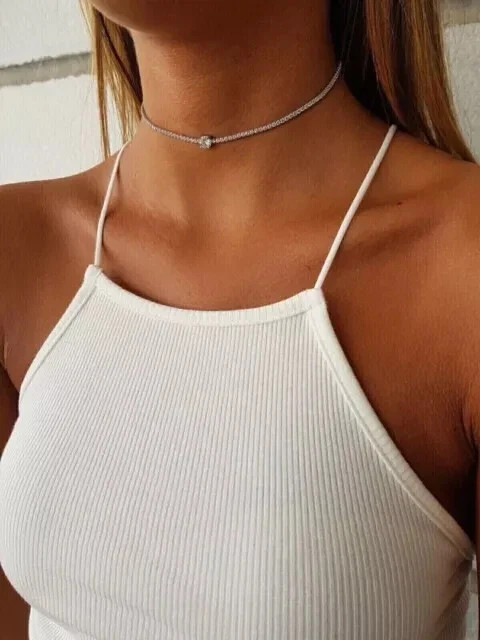 13 Ct Round Cut Lab Created Diamond 14K White Gold Plated Tennis Choker Necklace