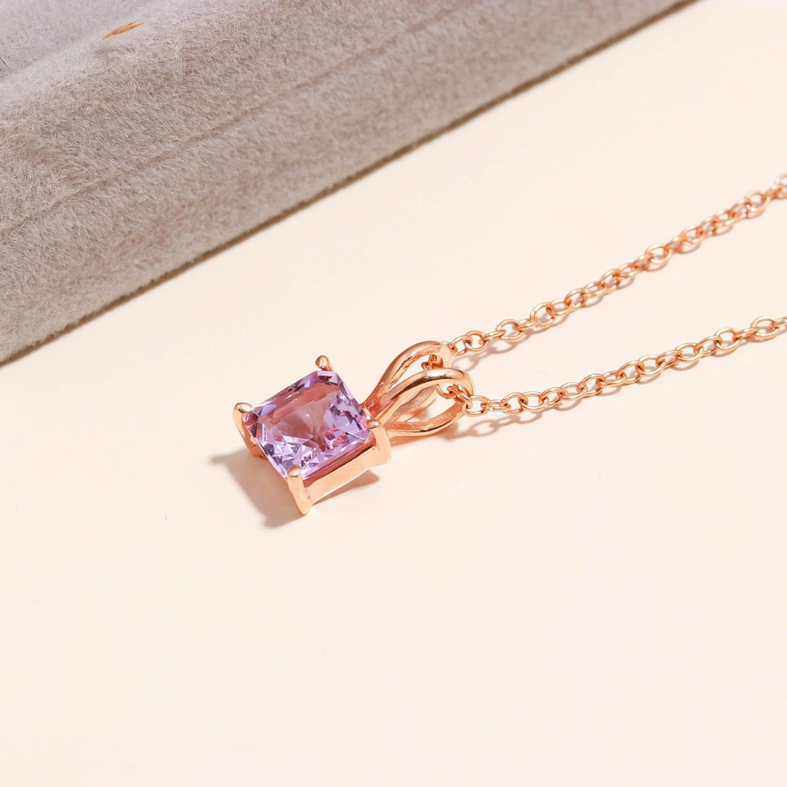 100%Natural Pink Amethyst Octagon Necklace Rose Gold Plated Solid Silver Jewelry