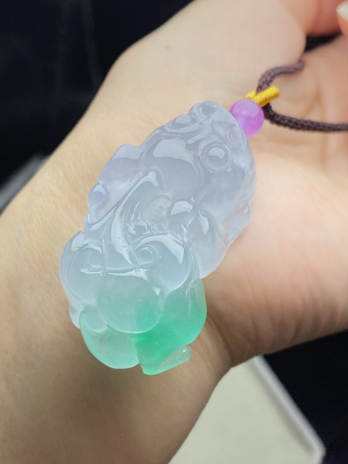 Natural Jadeite light Green Carved Pixiu Lucky Pendant +Necklace Amulet