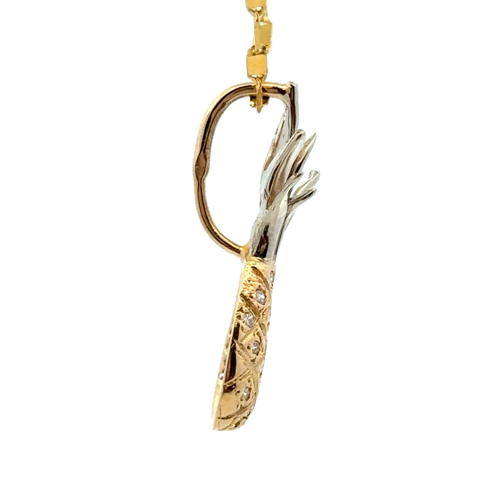 14KT TWO-TONE GOLD .19CT DIAMOND PINEAPPLE PENDANT 3.4 GRAMS