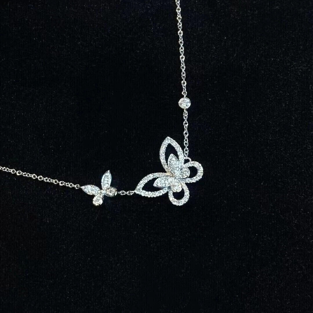 2Ct Round Cut Lab Created Diamond Gorgeous Butterfly Necklace 14k White Gold FN