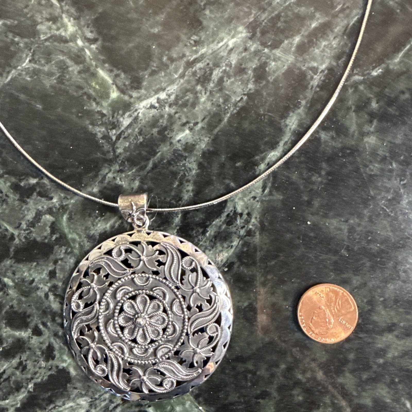 DP Oxidized Sterling Silver Large Circular Pendant Enhancer Necklace India 18”