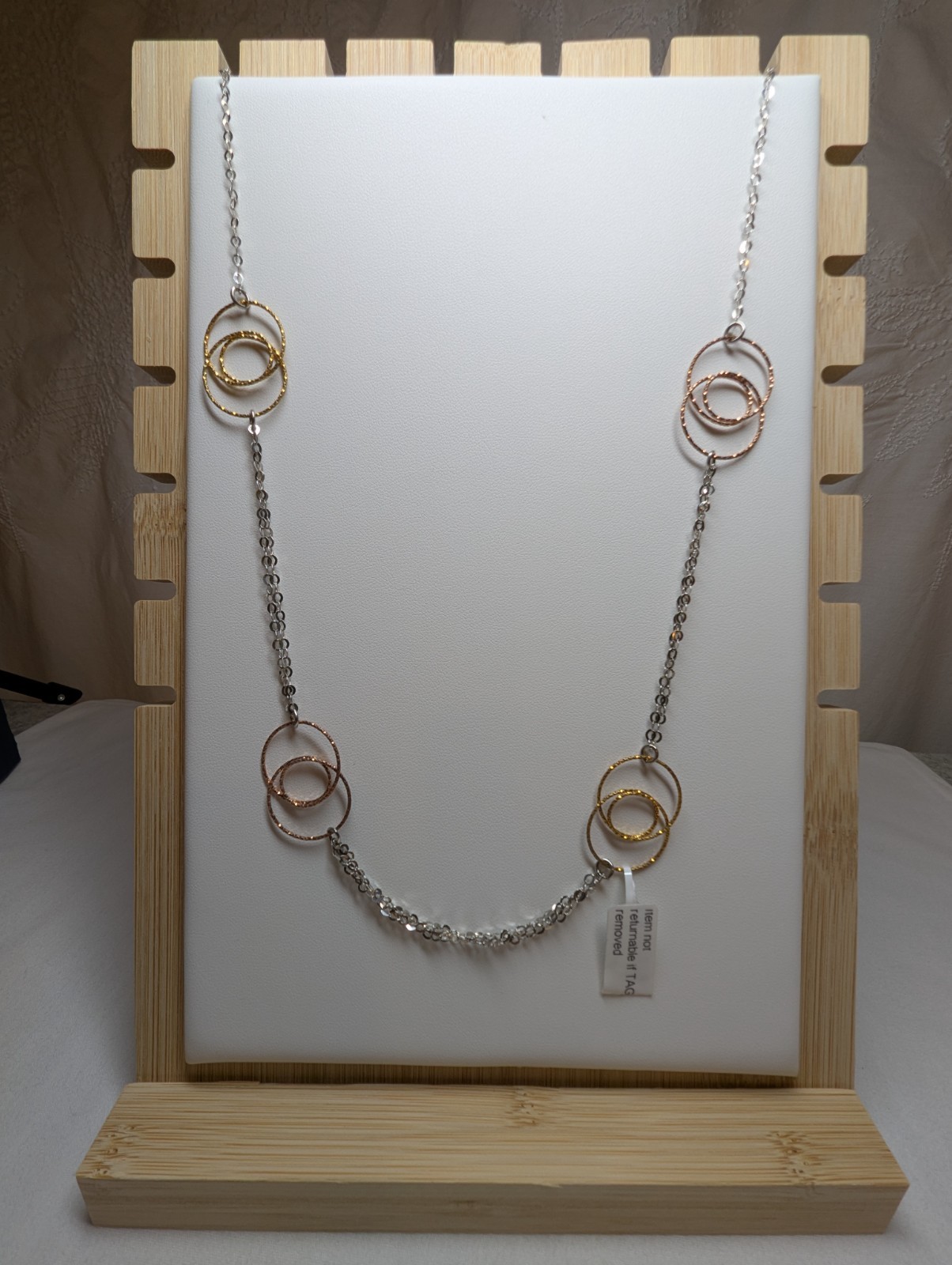 Listing: Tri-Color Textured Interlocking Circle Station Necklace