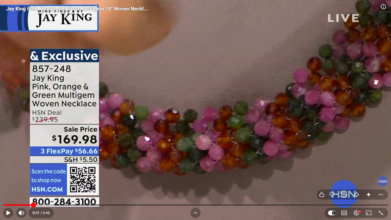 Jay King Pink Tourmaline, Orange Garnet and Green Jade Multigem Woven Necklace