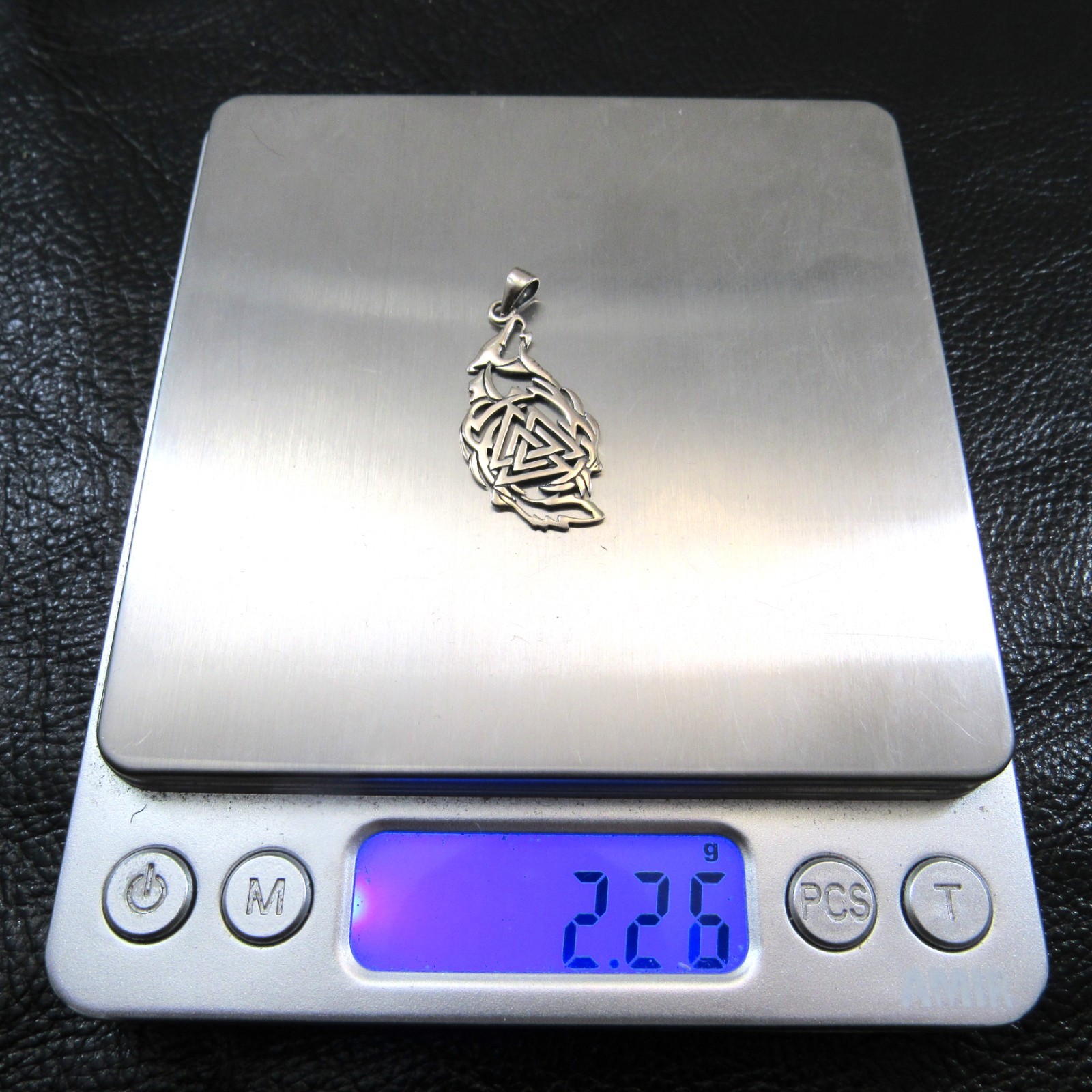 Solid 925 Sterling Silver Fenrir Wolf & Valknut Pendant – Norse / Viking Symbol