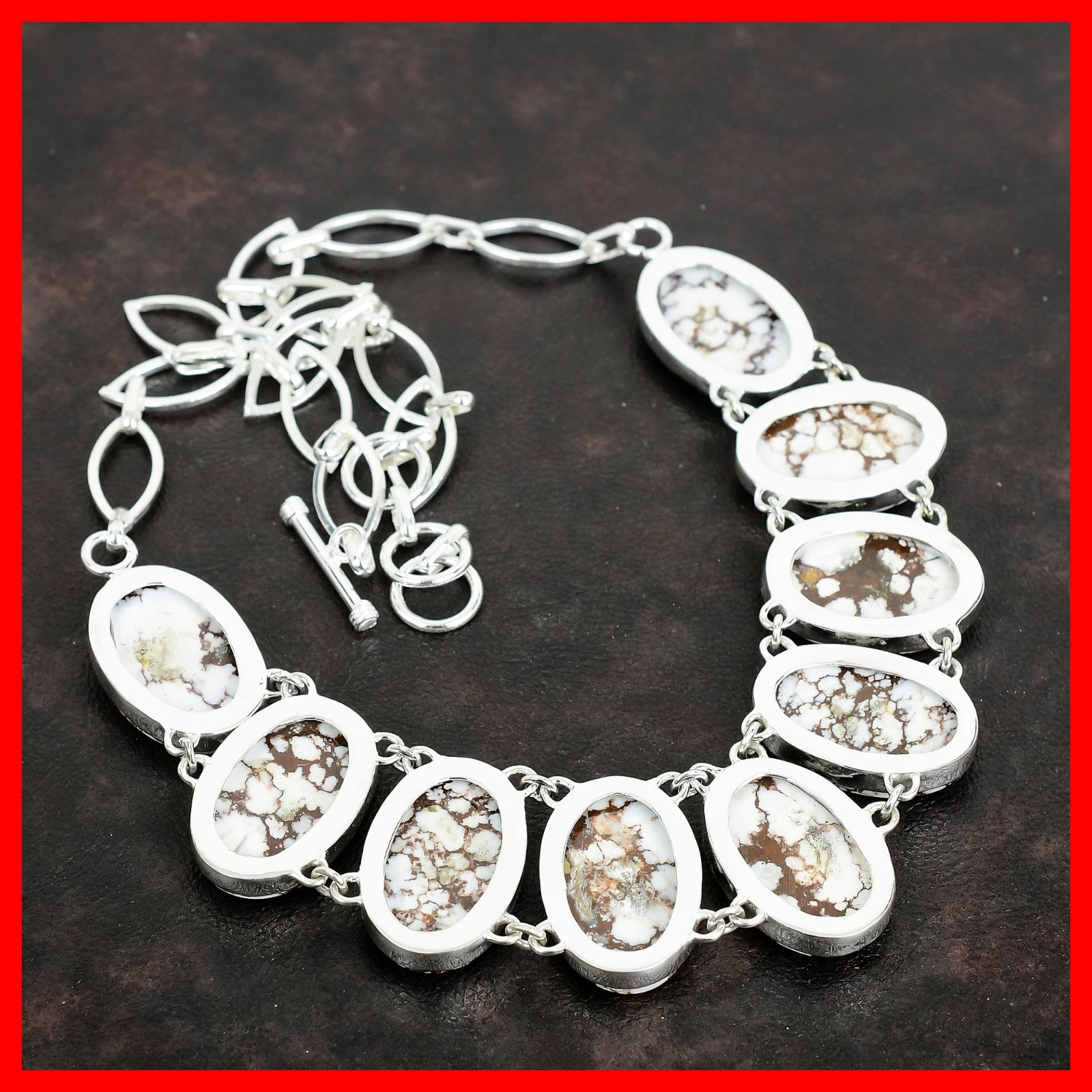 Wild Horse Magnesite Gemstone Art Deco Chain Daughter Ethnic Necklace 925 Silver