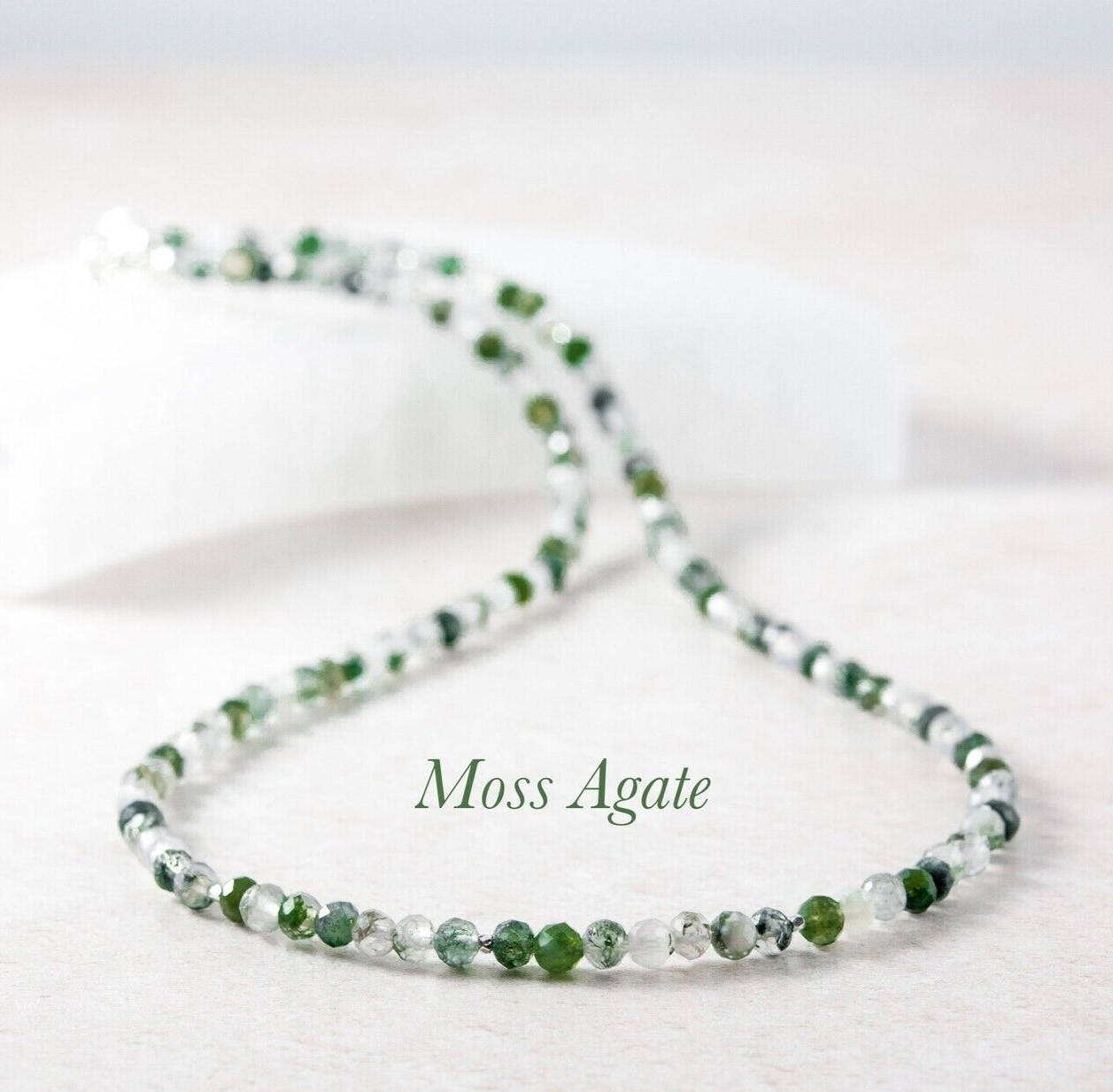 Green Moss Agate Dainty Gemstone Choker Healing Crystal Necklace Energy Gifts