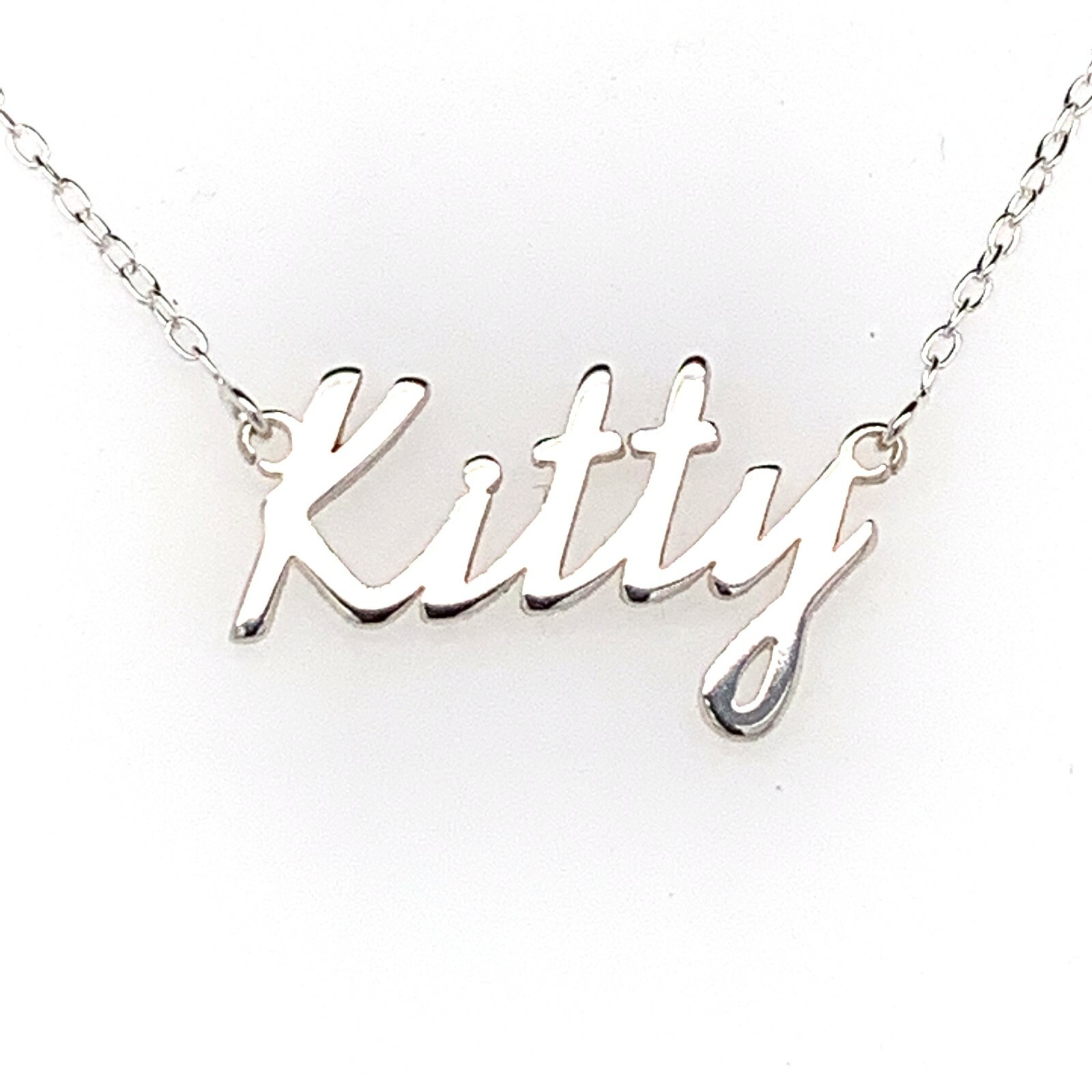 Kitty Name Plate Necklace Pendent Sterling Silver female Personalized Custom