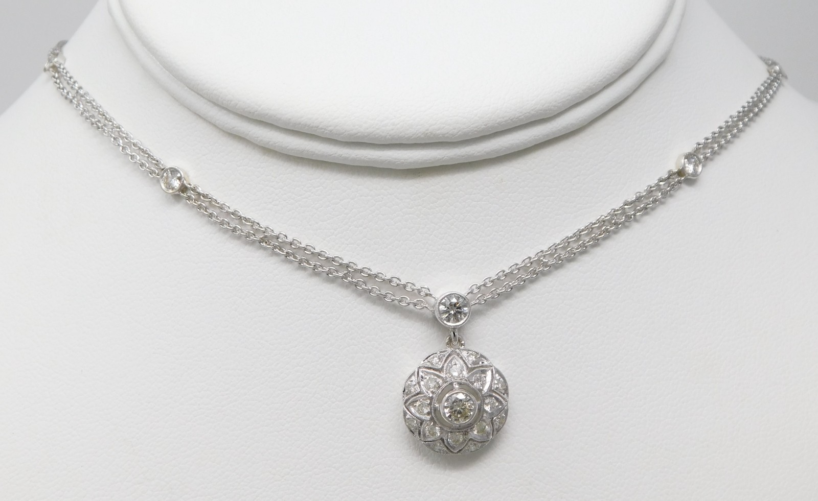17-18 kt Gold Diamond Double Chain Diamond By The Yard Choker Necklace 16″ B9526