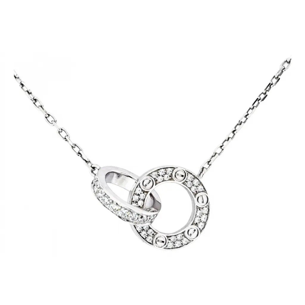 Cartier Love Necklace with Pendant 18k White Gold Pavé Diamond 0.30 ctw