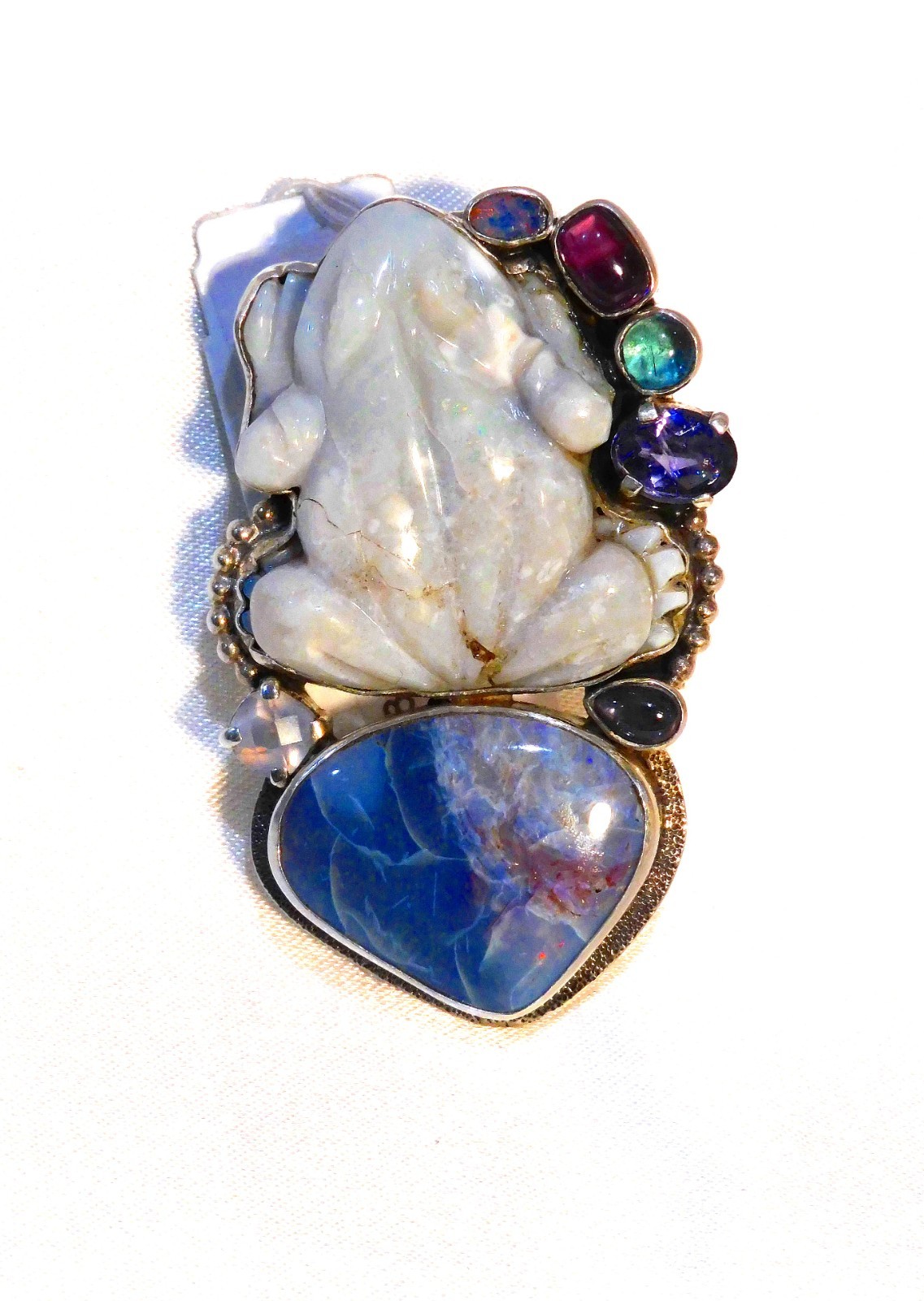 Amy Kahn Russell Sterling Silver Opal Frog Pendant /Pen