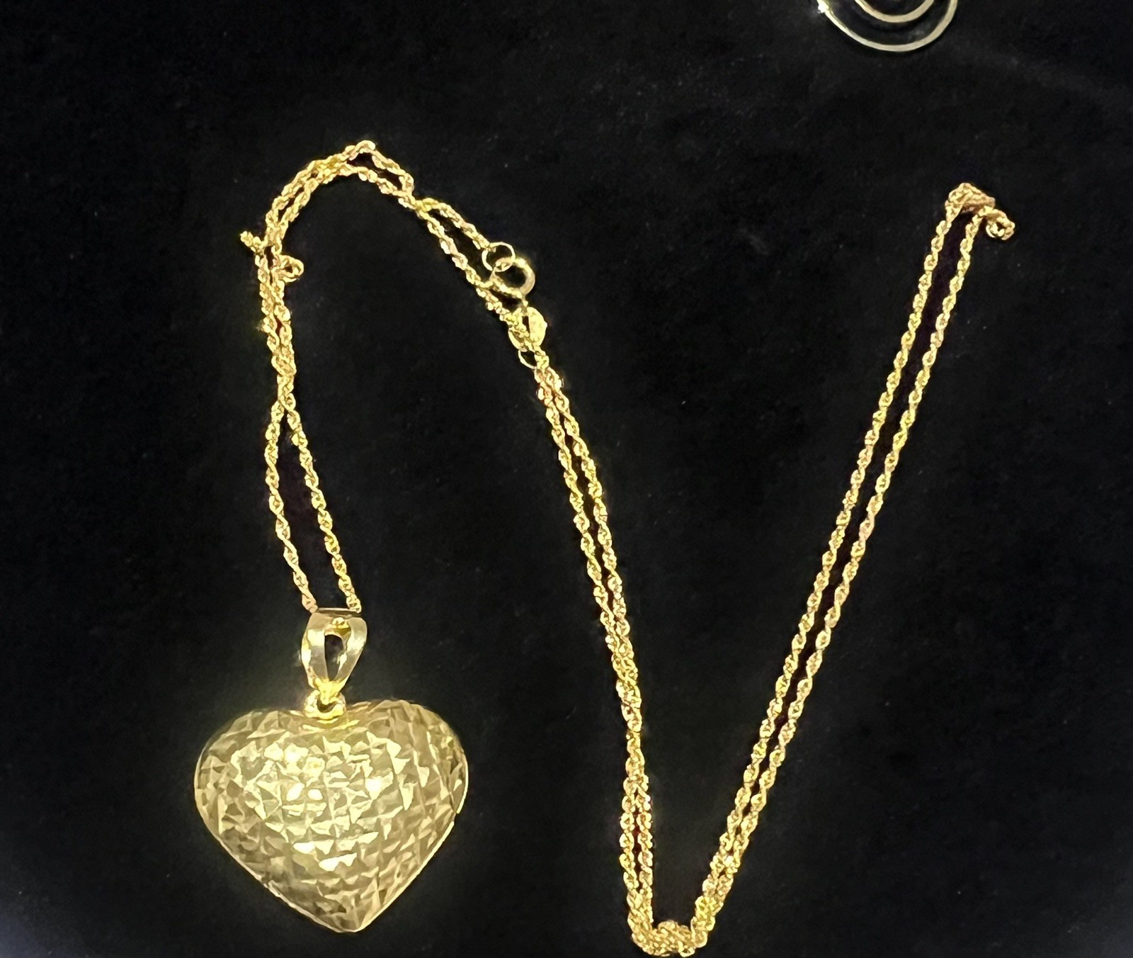 Genuine 18K Solid Gold Diamond Cut Heart Pendant Necklace 18″ Rope Chain 750