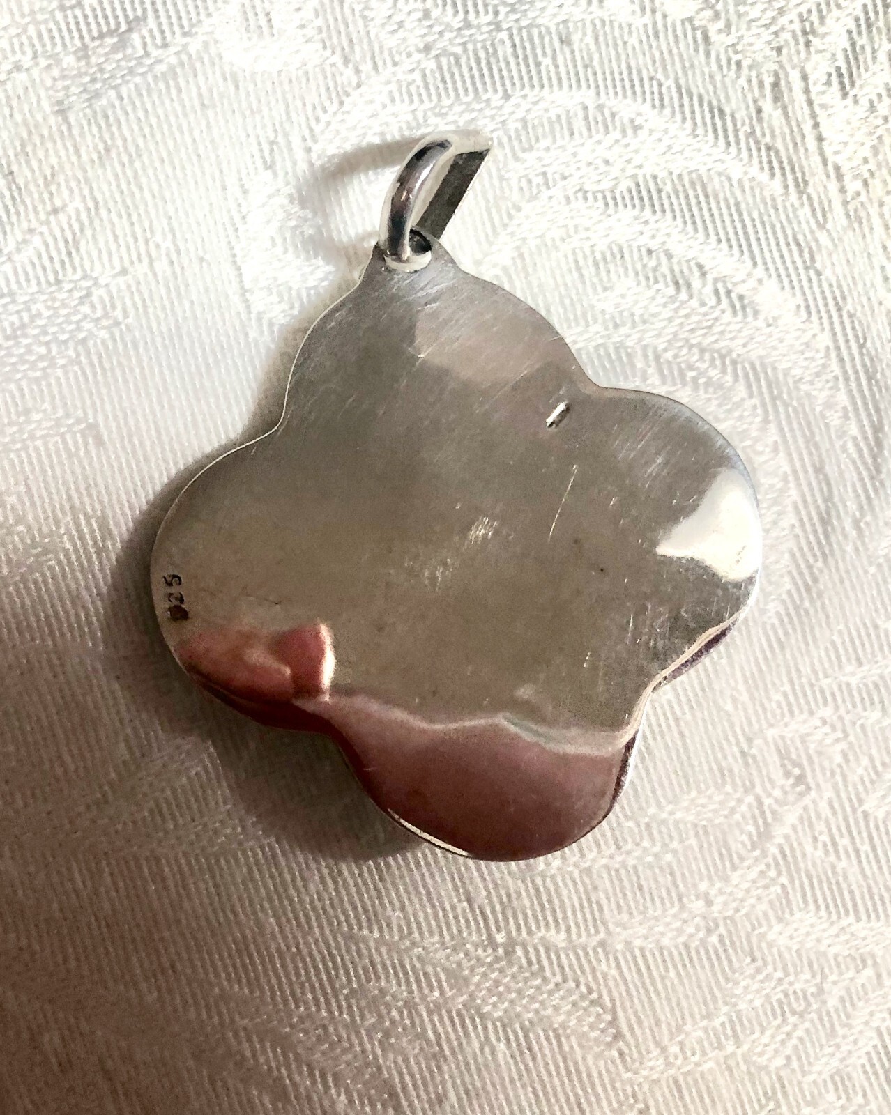 925 Silver Pendant, w Blue Gray Cabochon 1 1/2 in., Large Bail 3/8 in.
