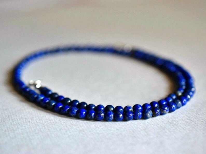 A++ Natural Lapis Lazuli Smooth Round 4-6MM Gemstone Beads Handmade Necklace 18″