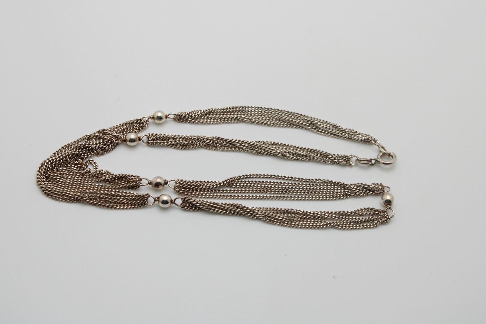 Vintage 925 Sterling Silver Italy Ball Bead Multi Curb Chain Station Necklace