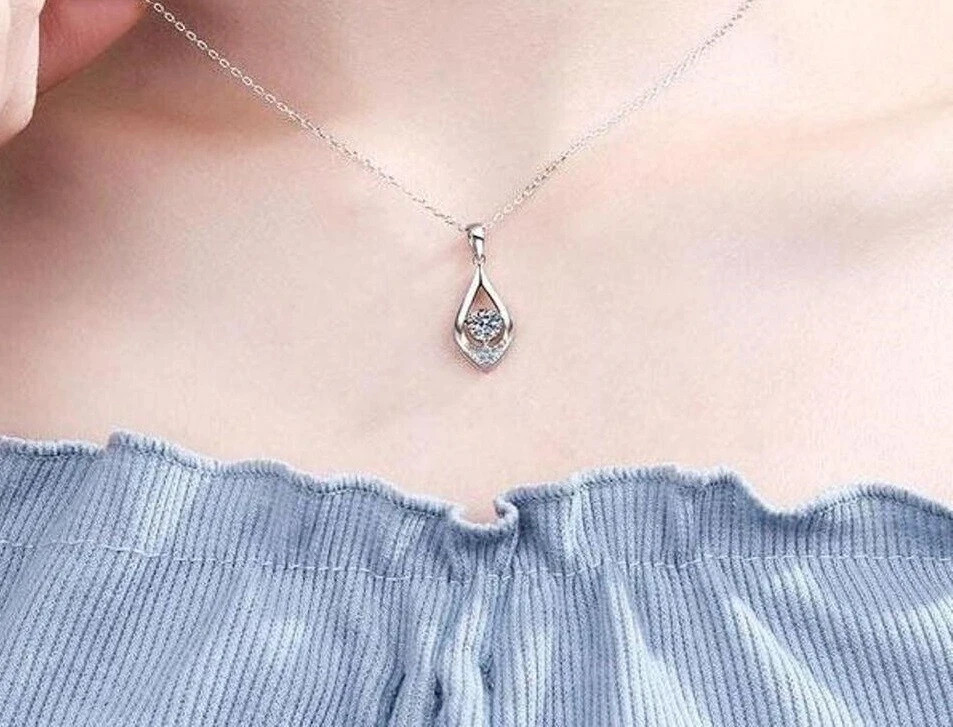 For Women Lab Created Tear Drop Pendant 14K White Gold Plated 1.50 Ct Round Cut