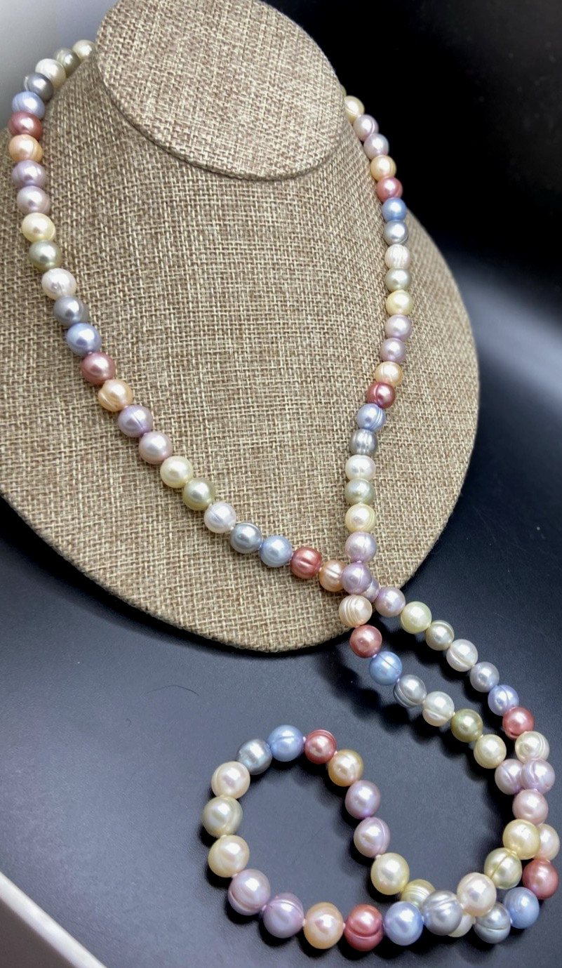 HONORA STERLING SILVER GELATO MULTI COLOR PEARL 36′” NECKLACE NEW IN POUCH