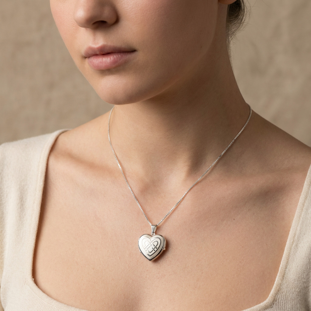 Sterling silver Celtic heart locket pendant necklace with 18 inch chain