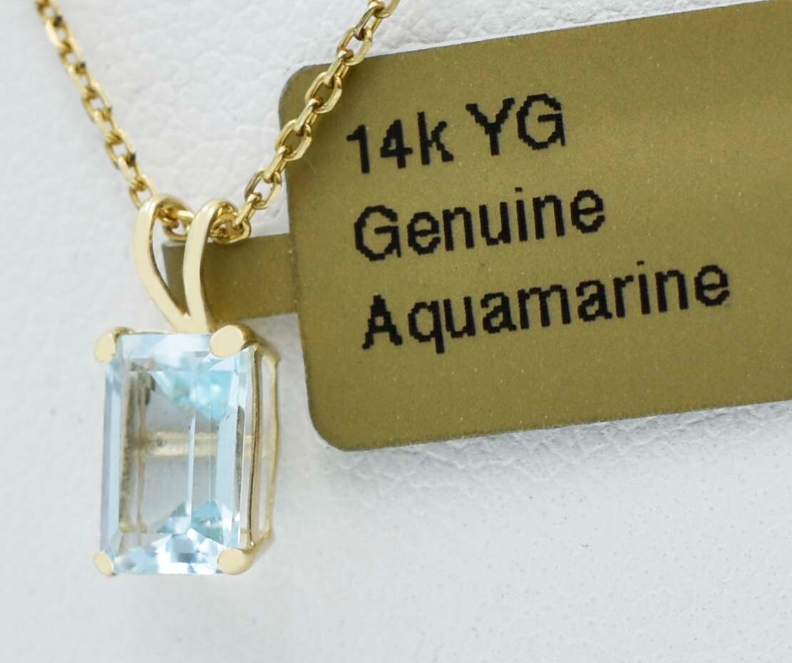 GENUINE 1.35 Cts AQUAMARINE PENDANT SOLID 14k YELLOW GOLD- Free Appraisal -NWT
