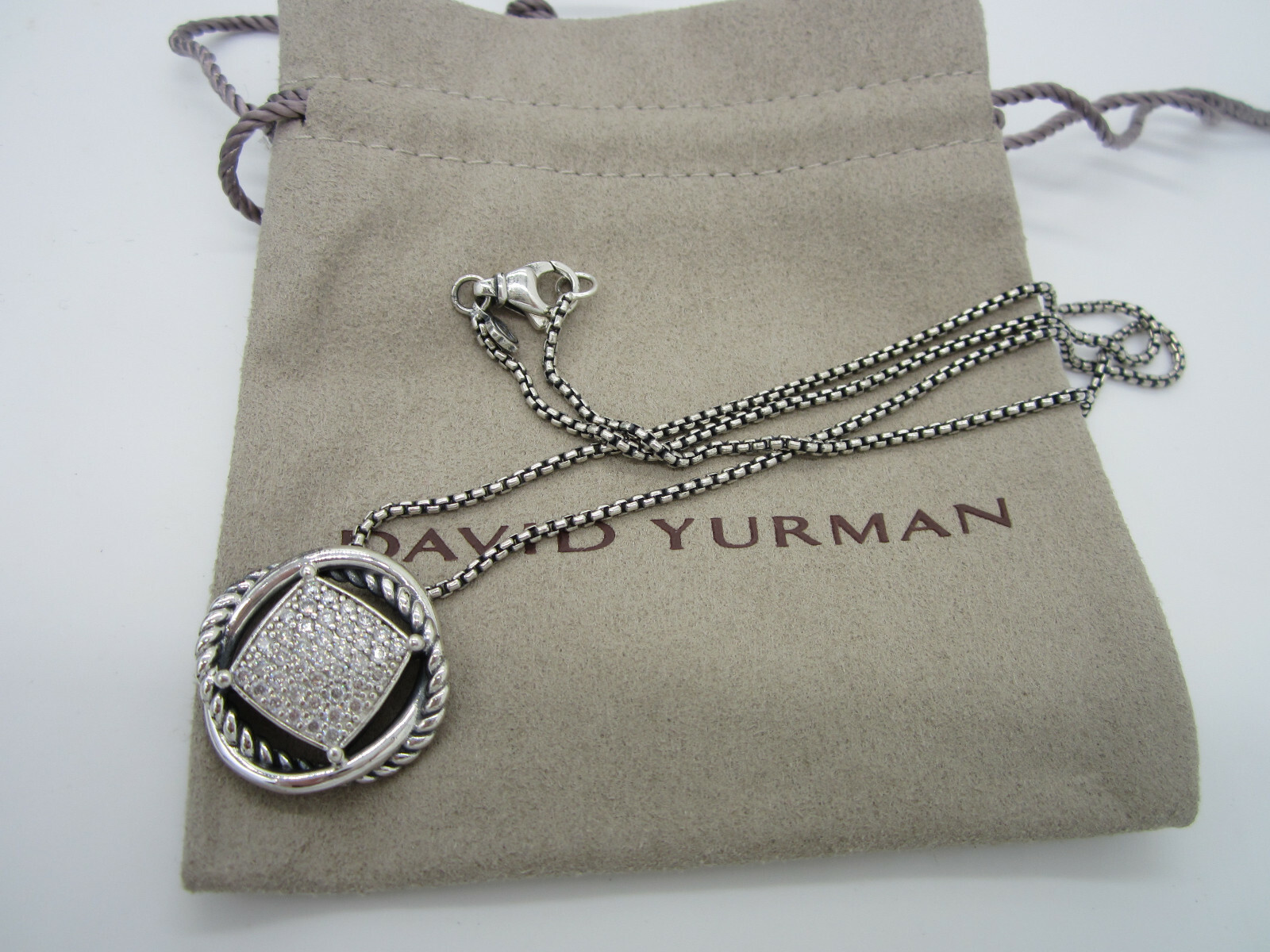 Estate DAVID YURMAN Sterling Silver White Diamond 13.4 Gram Infinity Necklace