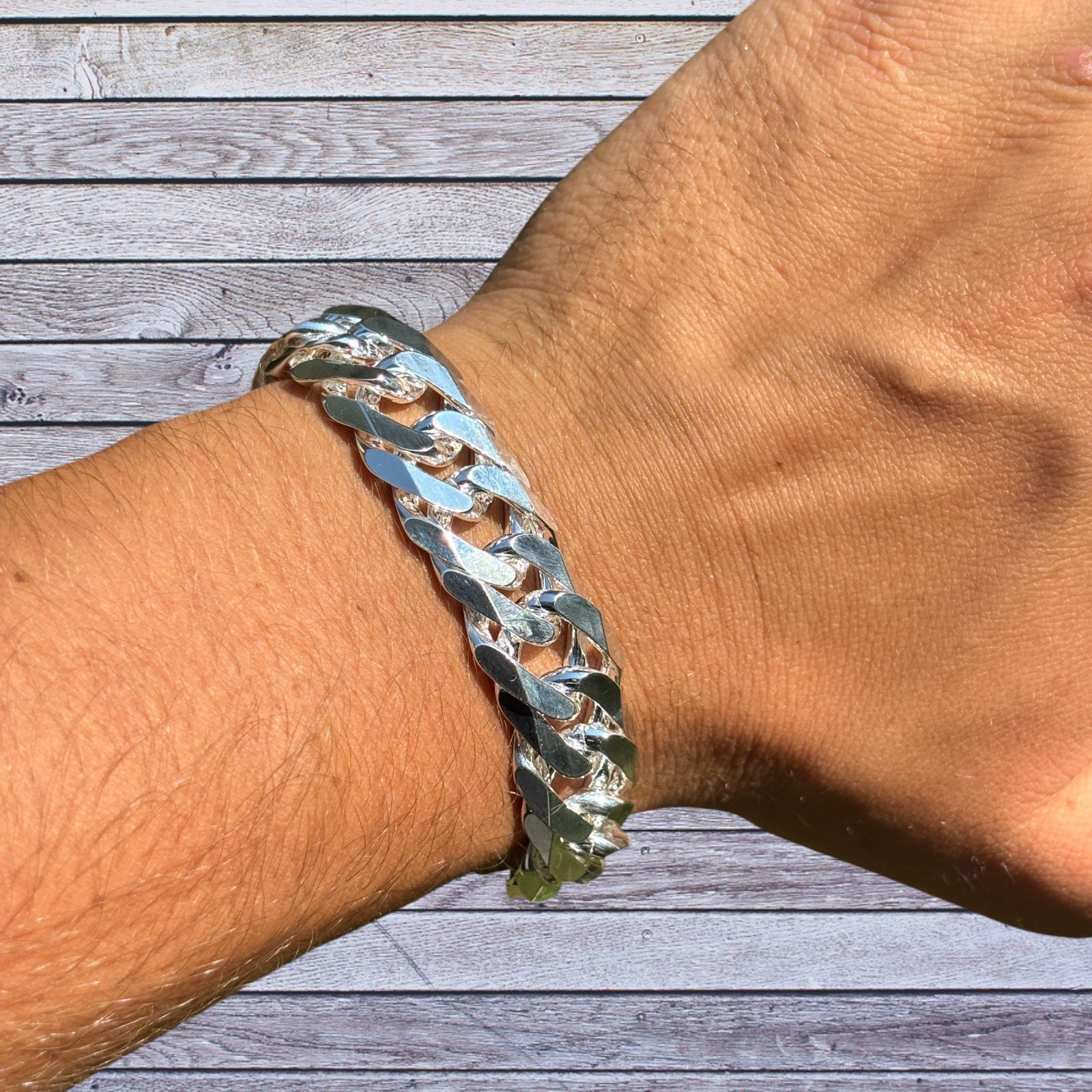 16mm Double Curb Link Bracelet – Real Solid 925 Sterling Silver MADE IN ITALY