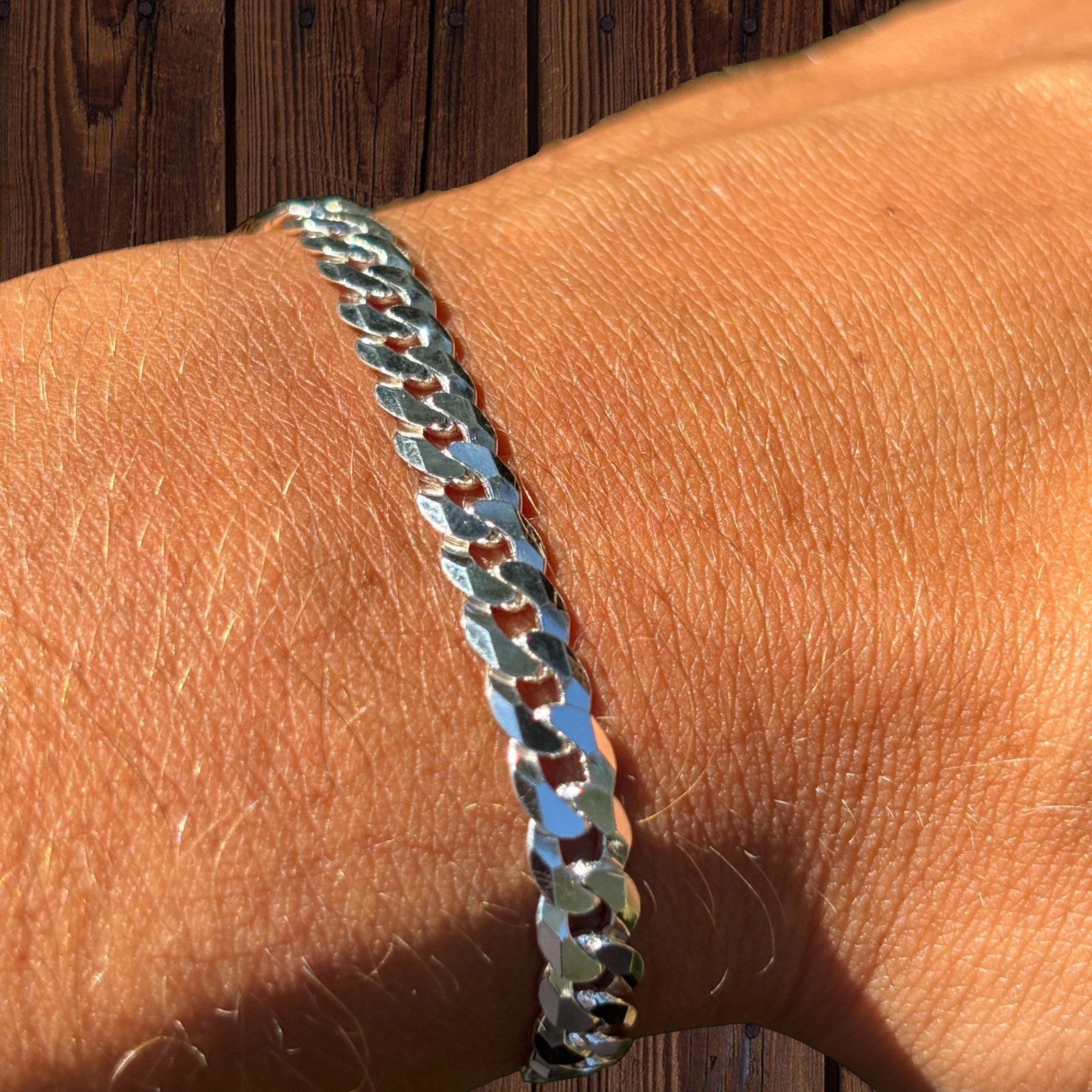 6mm Flat Curb Bracelet – Real Solid 925 Sterling Silver Or 14k Gold/Rose Vermeil