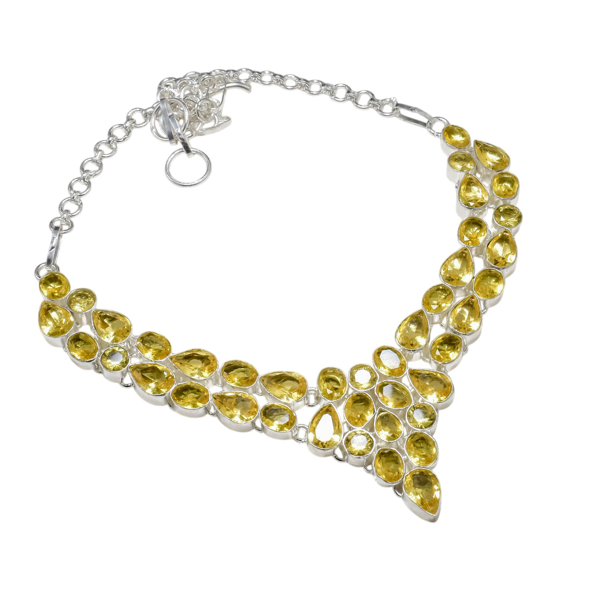 925 Sterling Silver Yellow Citrine Gemstone Handmade Jewelry Necklace Size-17-18