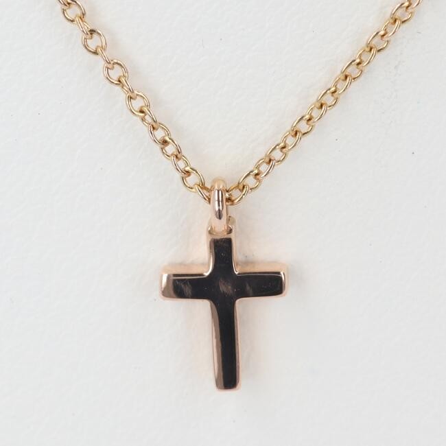 Tiffany & Co. Metro Cross Diamond Pendant K18 Rose Gold Chain 40cm 16” Necklace