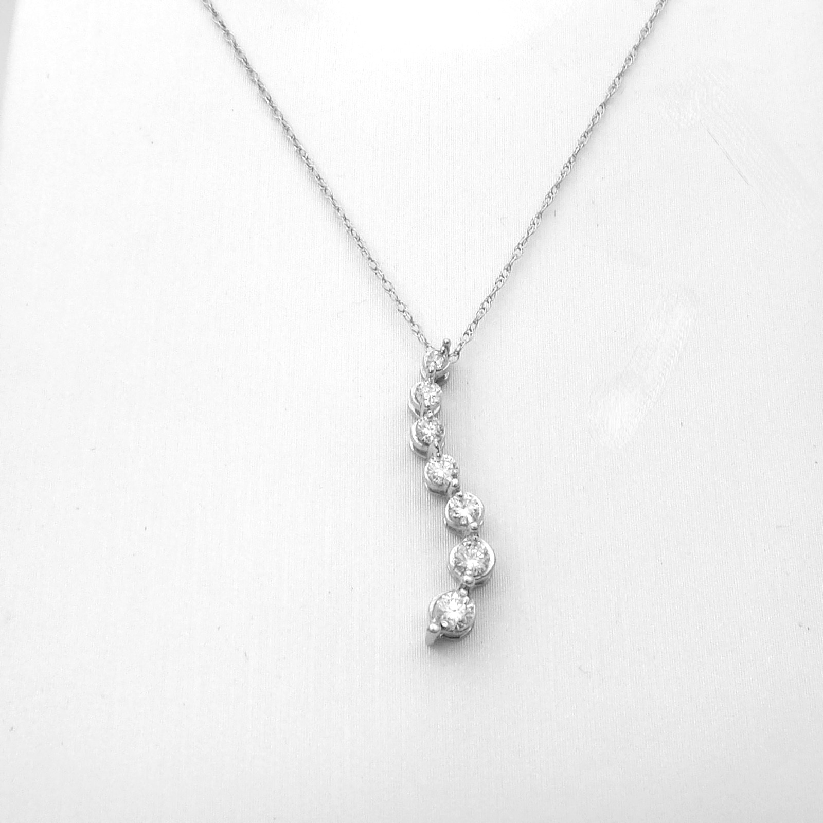 Solid 14K White Gold Natural Diamond Pendant Necklace Love Is A Journey 18in New