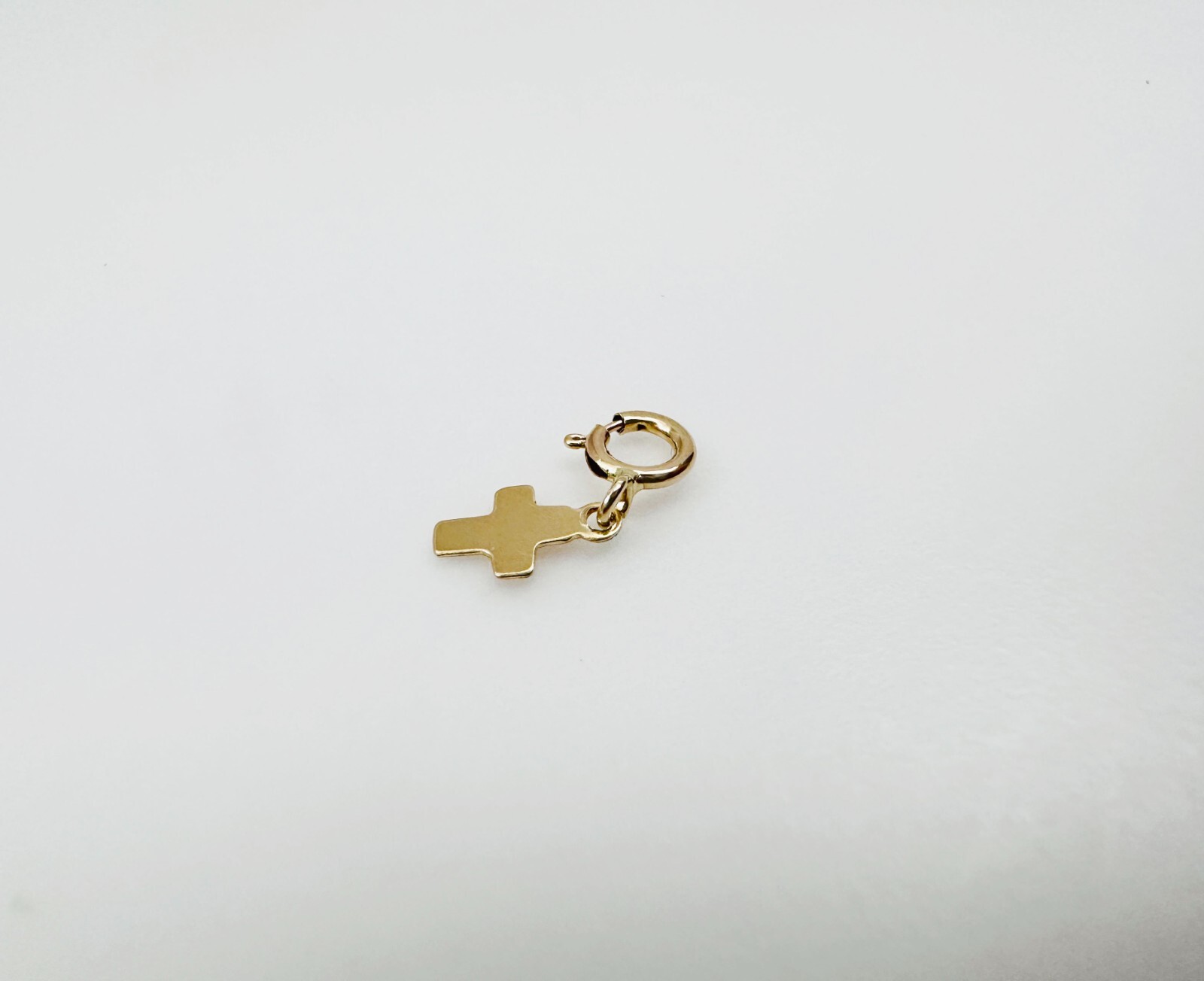 14K Solid Yellow Gold Teeny Tiny Cross Charm Pendant w/Spring Clasp