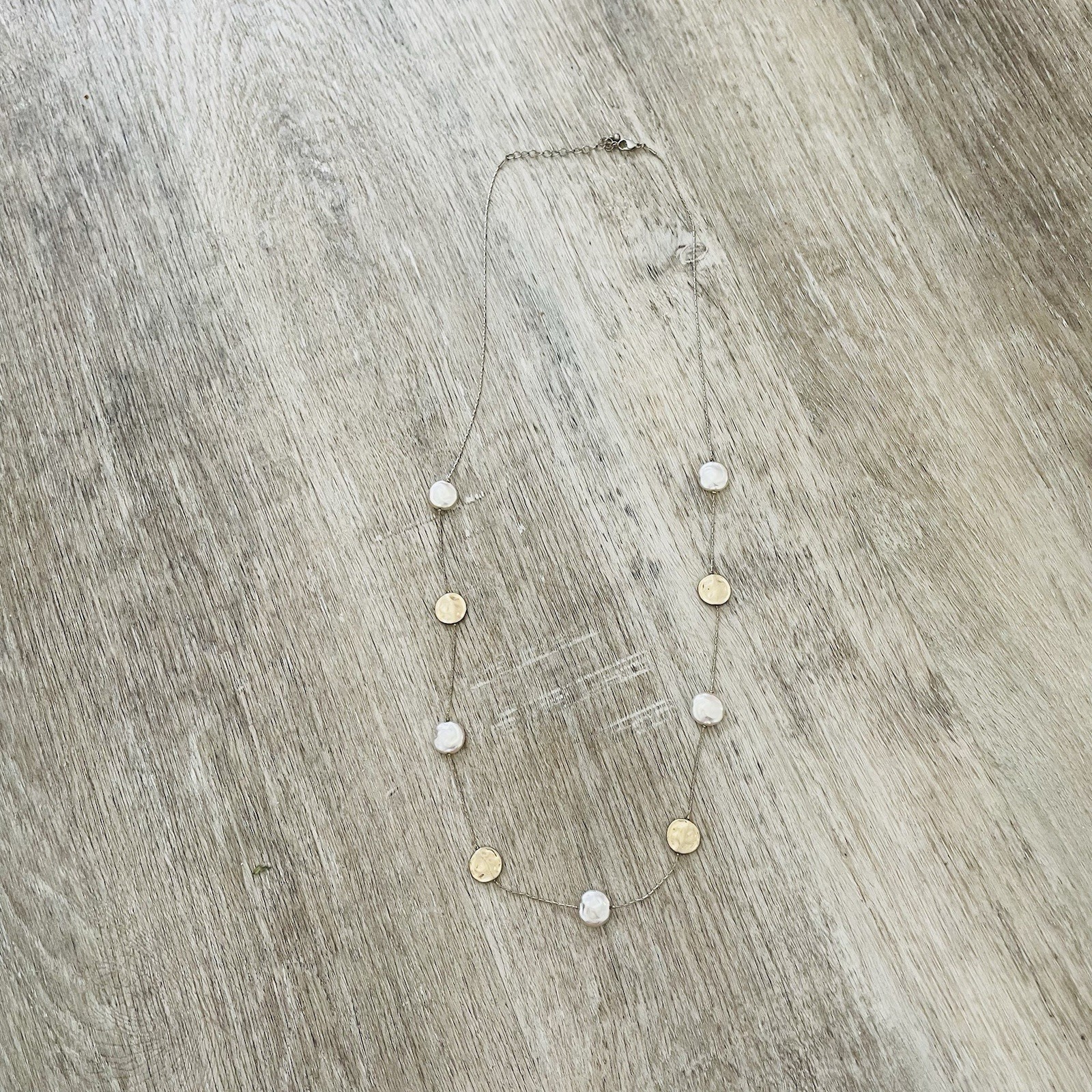 Gold & White Pearl Discs Necklace