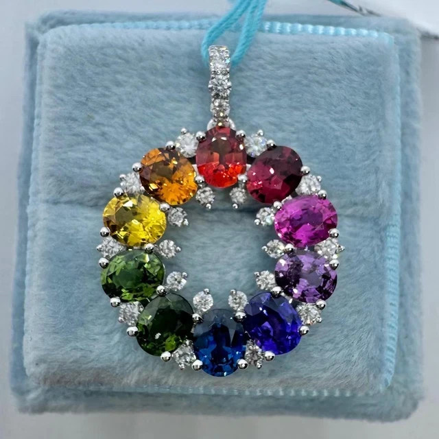 2Ct Oval Cut Lab-Created Blue Sapphire circle Pendant 14K White Gold Plated 18″
