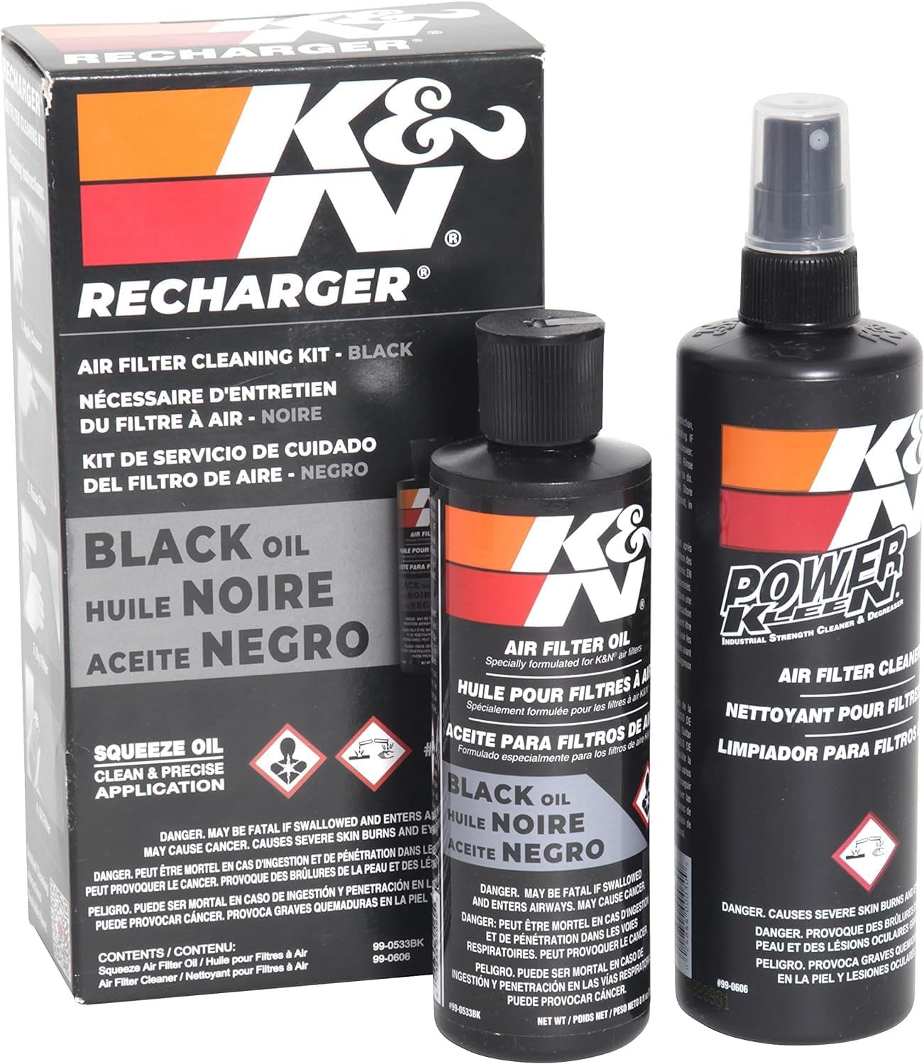 Air Filter Cleaning Kit: Squeeze Bottle Filter Cleaner and Black Oil Kit; Restor