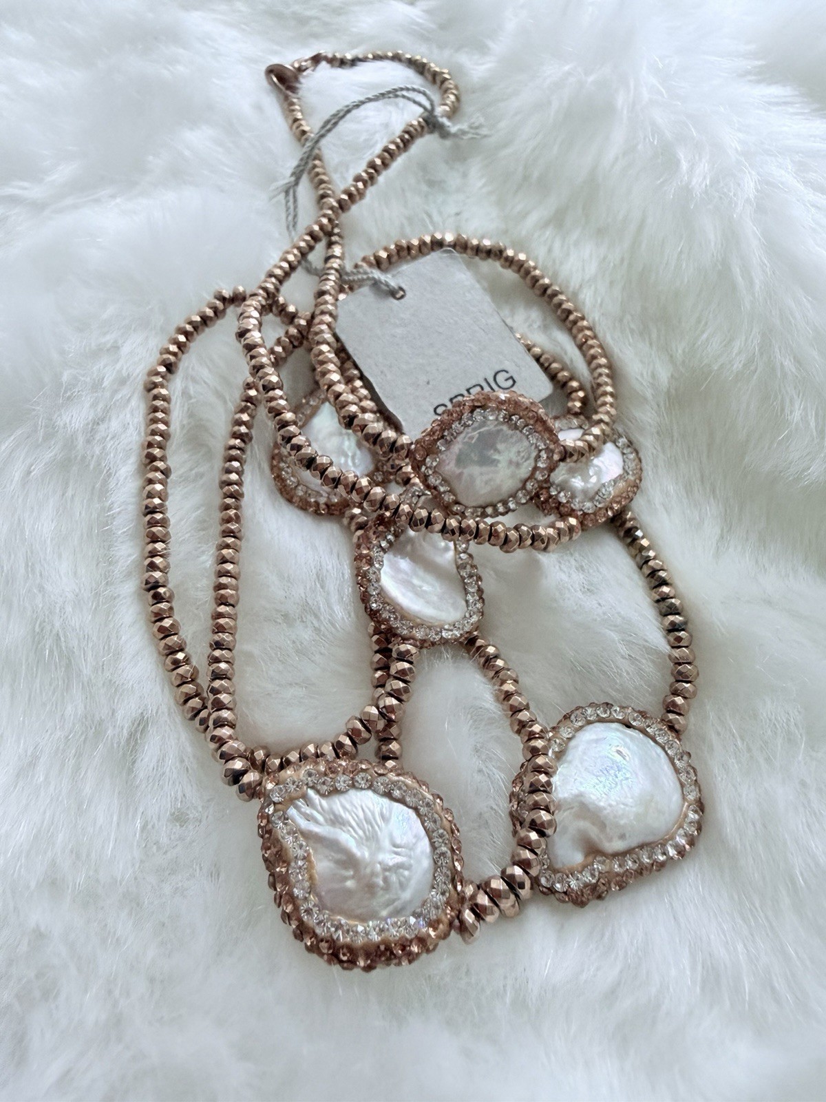 SPRIG BAROQUE CULTURED PEARL HEMATITE ROSE GOLD PLATED 925 STERLING NECKLAC