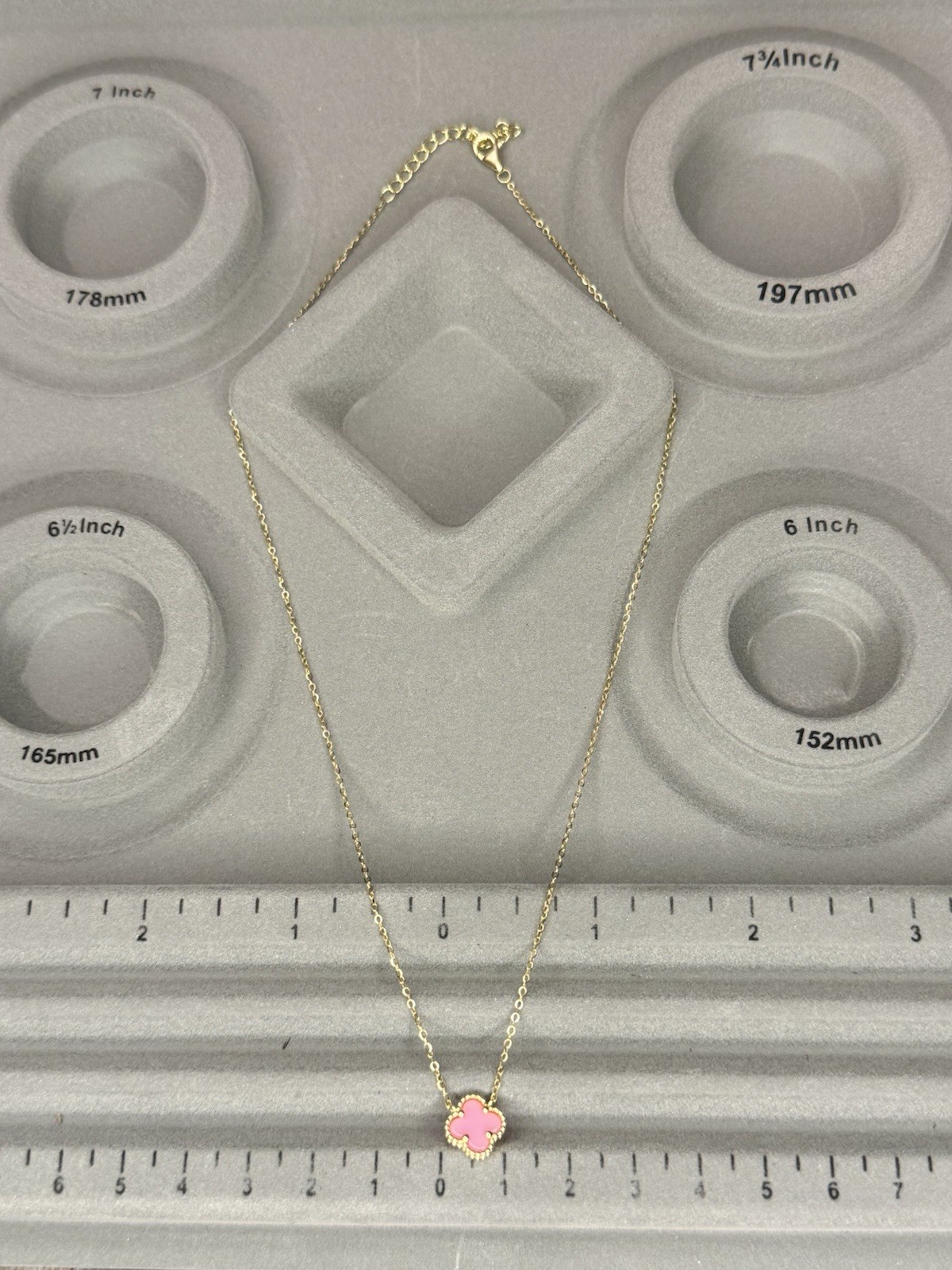925 Sterling Silver Pink Clover Necklace 18K Gold Finish 16” + 2”