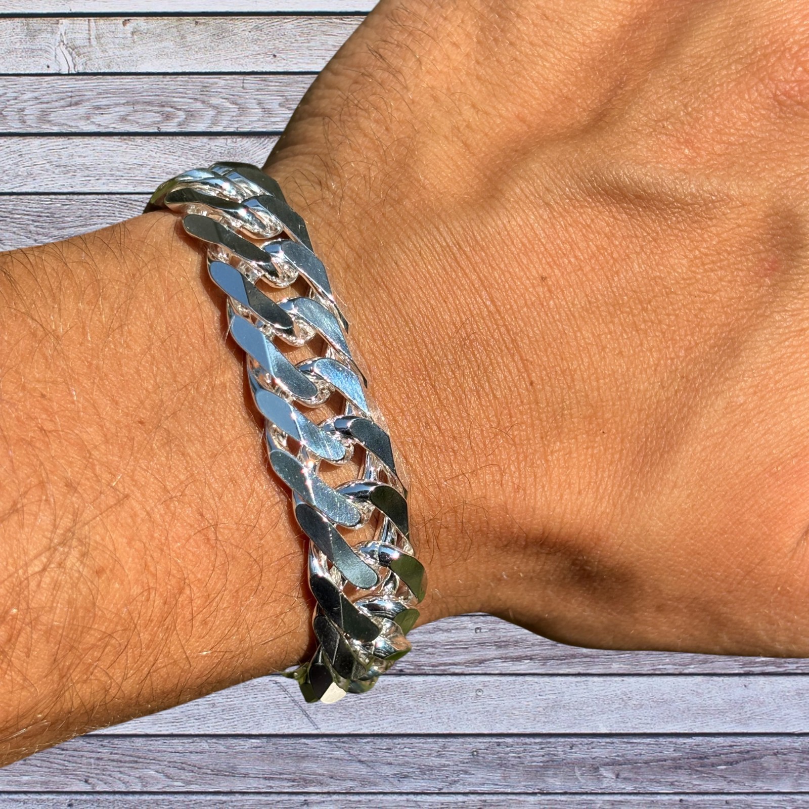 16mm Double Curb Link Bracelet – Real Solid 925 Sterling Silver MADE IN ITALY