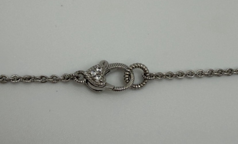 Judith Ripka 925 Sterling Silver Adjustable Charm Necklace 20″ Clear Stones