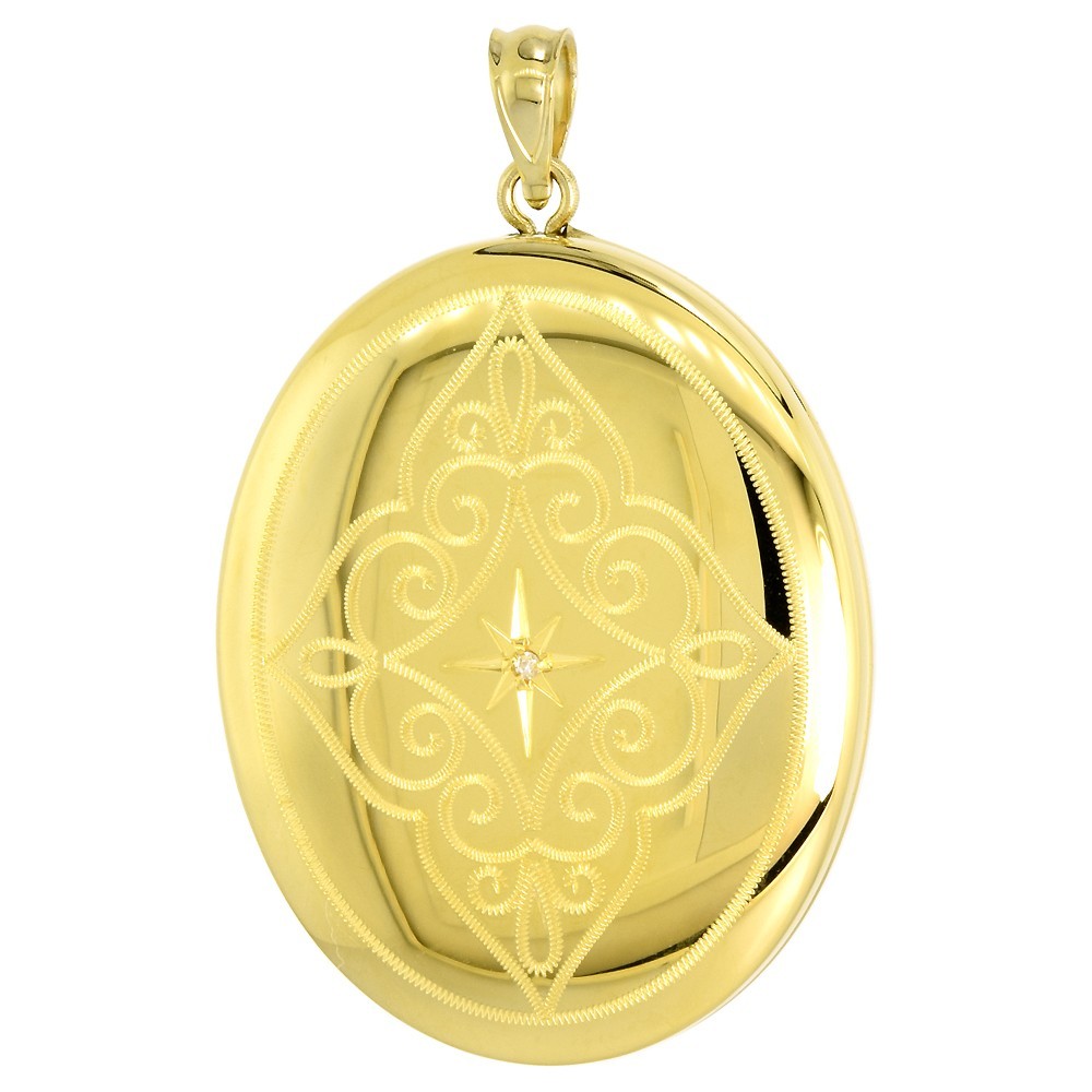 925 Sterling Silver Gold Plated Scrollprint Oval Locket 1 3/8 Inch (35mm) Tall