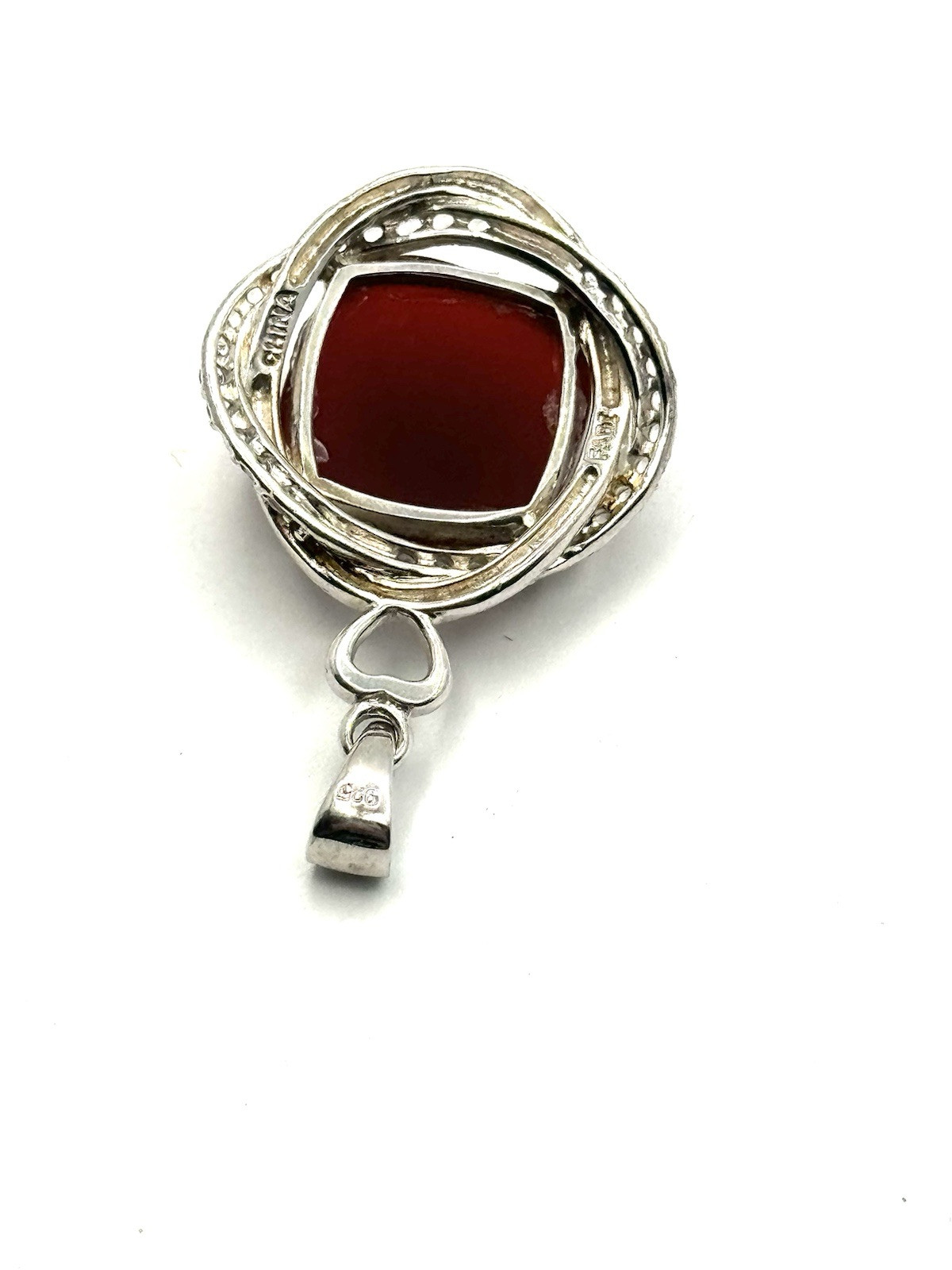 Heated 15mm x 15mm Red Ruby Pendant 925 Sterling Silver Cubic Zircona G1