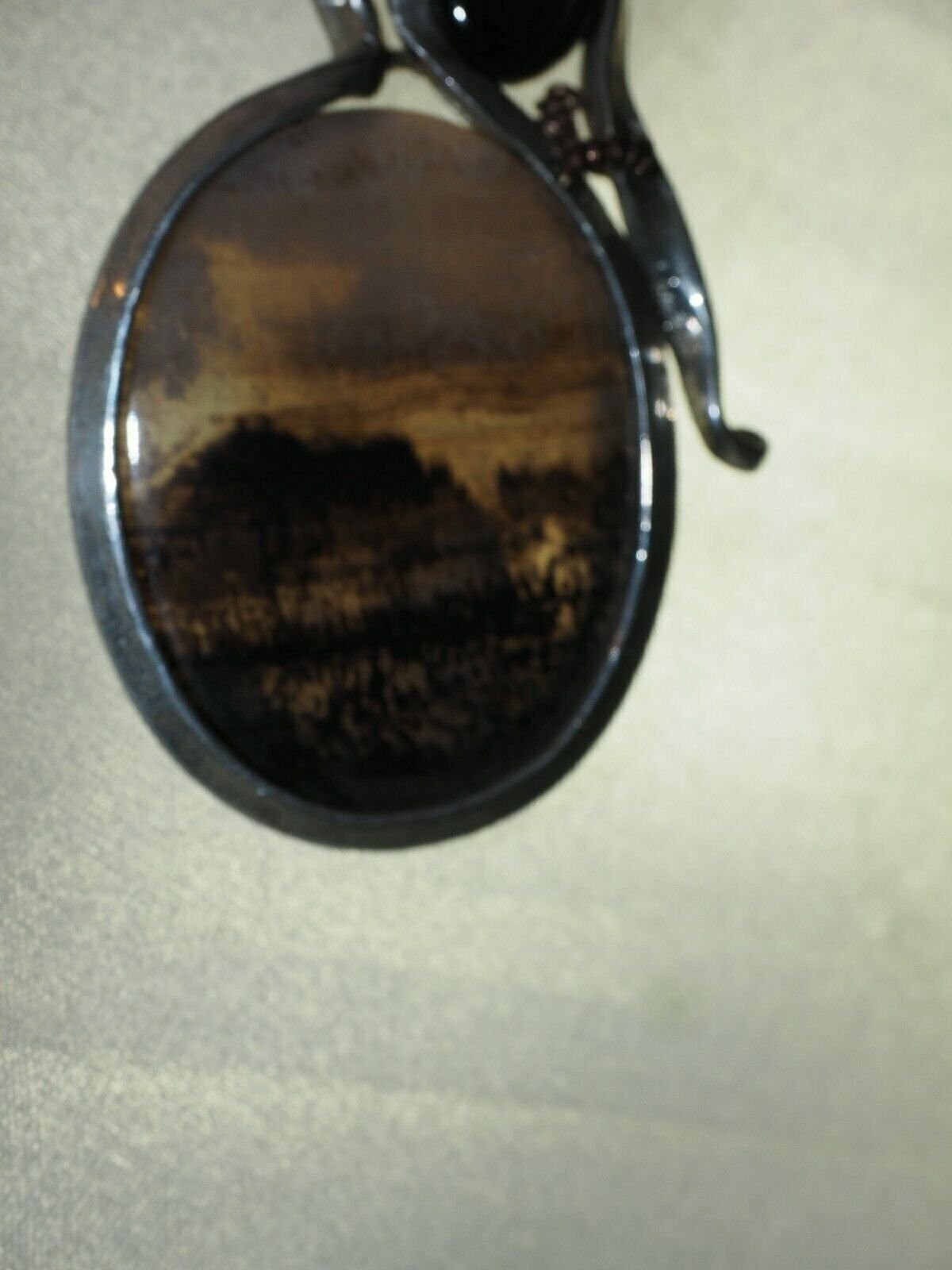 NICE Quality 27.9 ct Picture Agate with 6.6ct blk Star Sapphire Pendant Sterling
