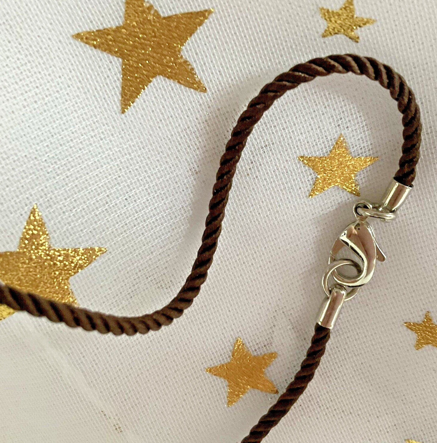 Juicy Couture Heart Pendant Necklace Brown Braided 14″ Rope Cord Pave Rhinestone