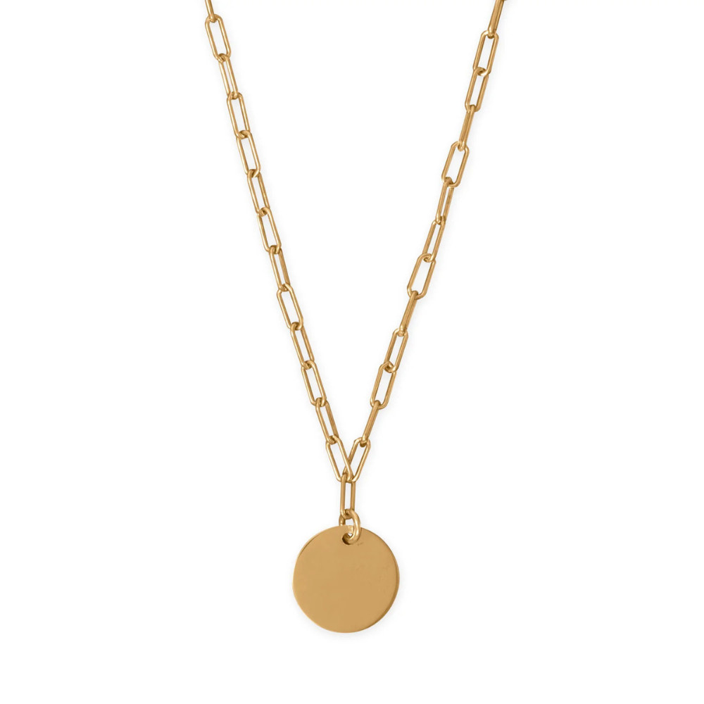 16″ + 2″ 14 Karat Gold Plated Engravable Disc Necklace