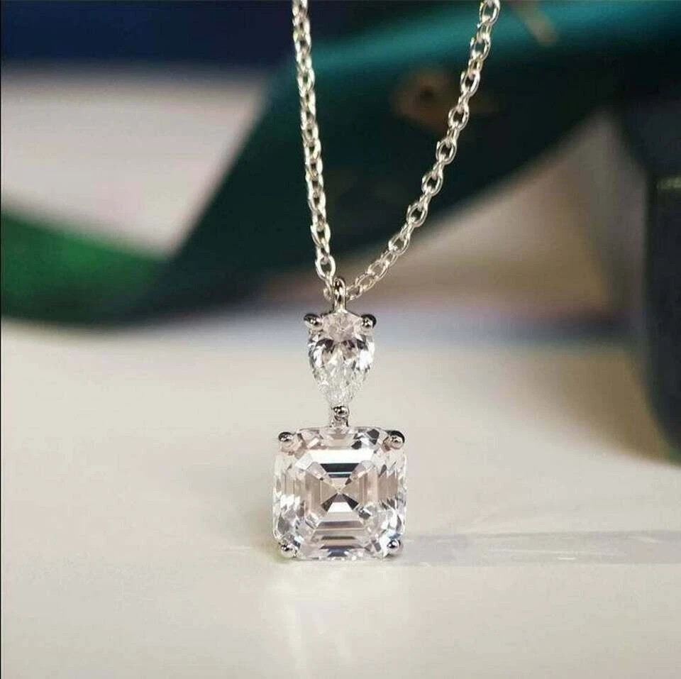 2Ct Lab Created Diamond Solitaire Pendant 14K White Gold Finish Free Chain