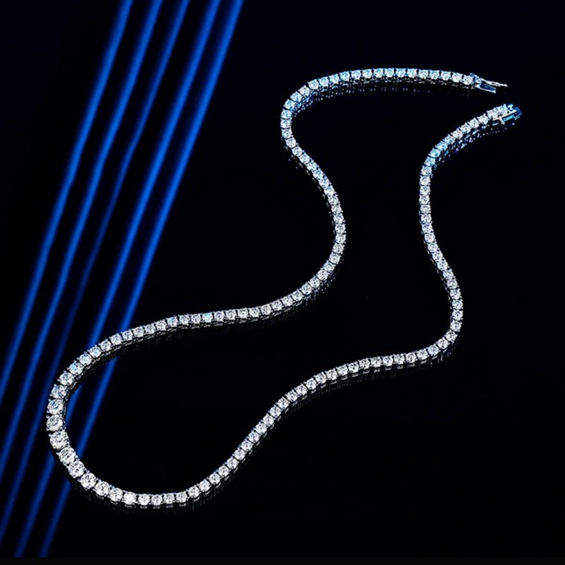 D Color Real Moissanite Tennis Necklace Women S925 Silver 18K White Gold Plated