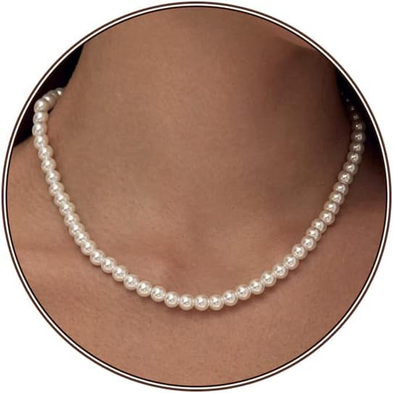 Pearl Necklace 4MM/6MM/8MM Dainty round Imitation Pearl Choker Necklace Wedding